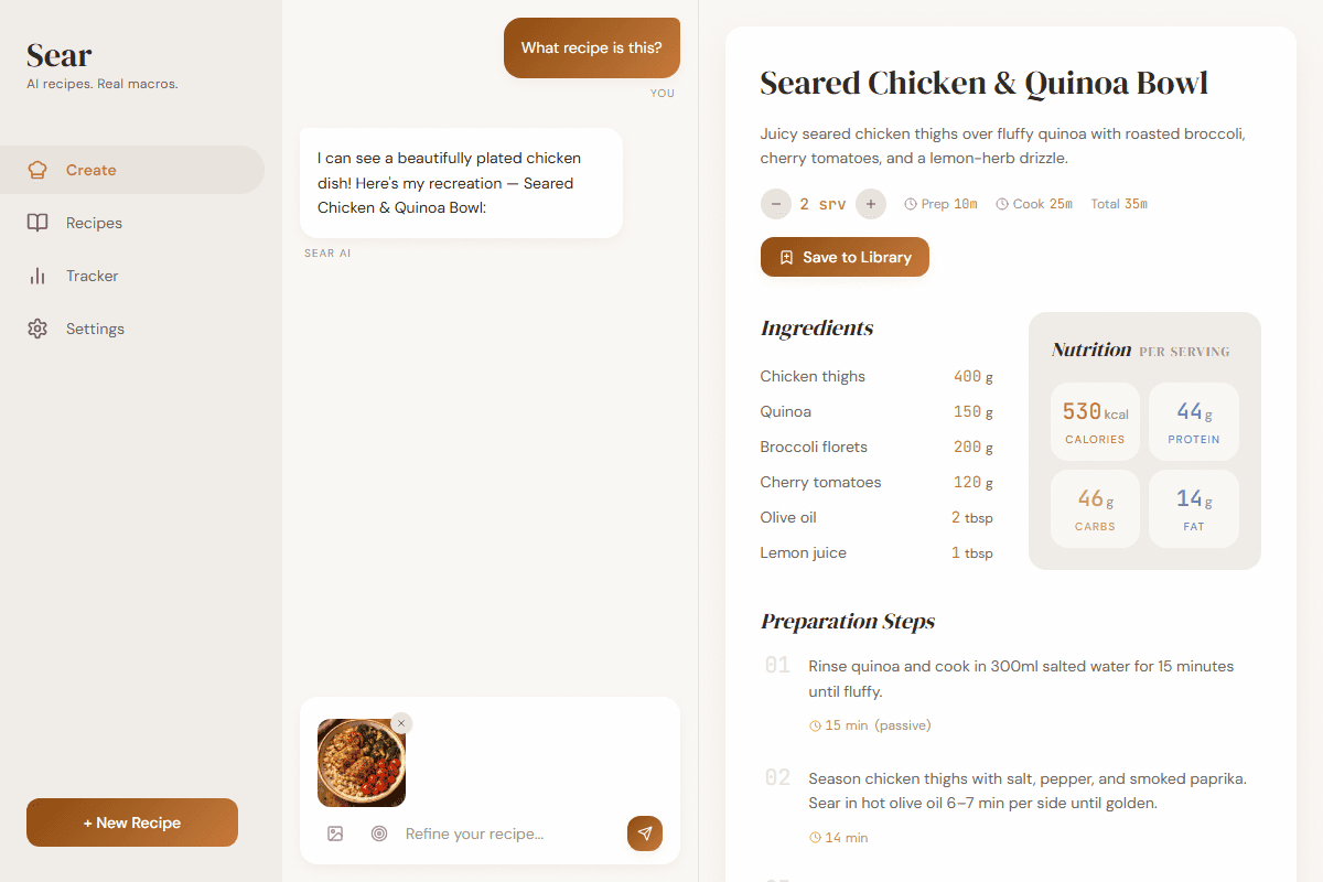 AI-generated recipe from the uploaded food photo